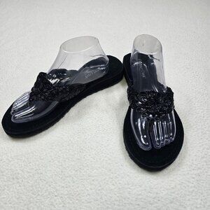 Coldwater Creek Womens Size 11/12 Black Braided Floral Sandals Slip-On